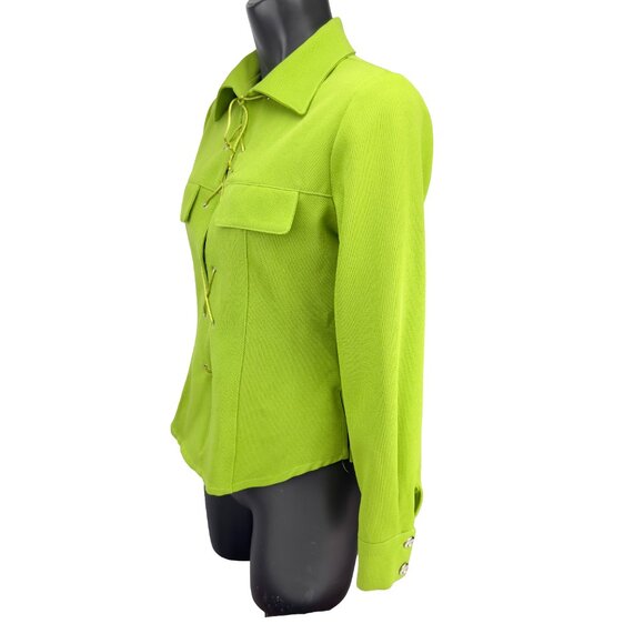 SANDRO Made in France Lace-Up Collared Long Sleeve Lime Green Top Blouse US 6 - Picture 2 of 9